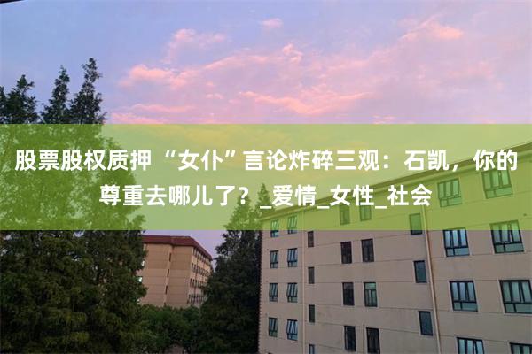 股票股权质押 “女仆”言论炸碎三观：石凯，你的尊重去哪儿了？_爱情_女性_社会